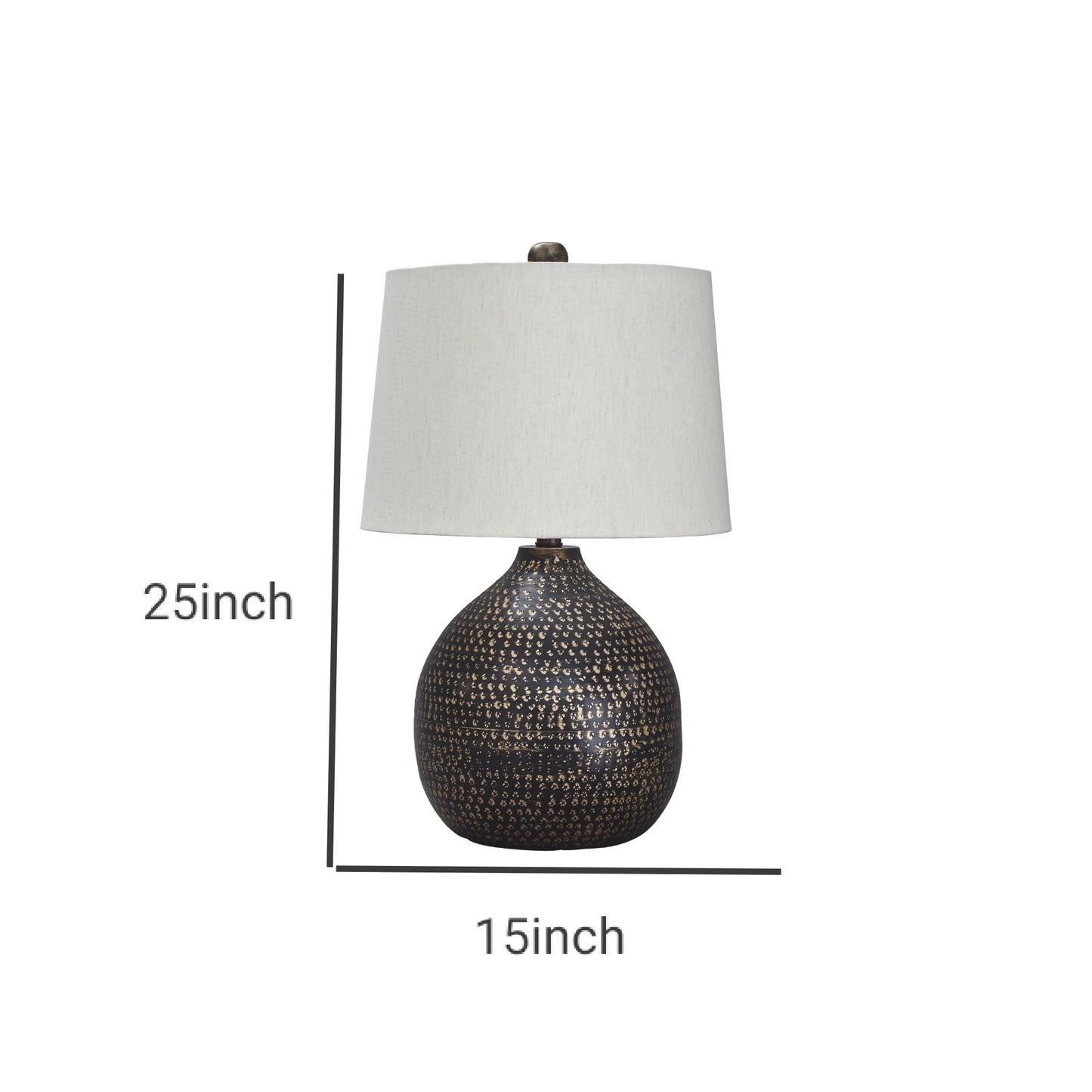 Pot Bellied Base Metal Table Lamp with Dotted Pattern Black