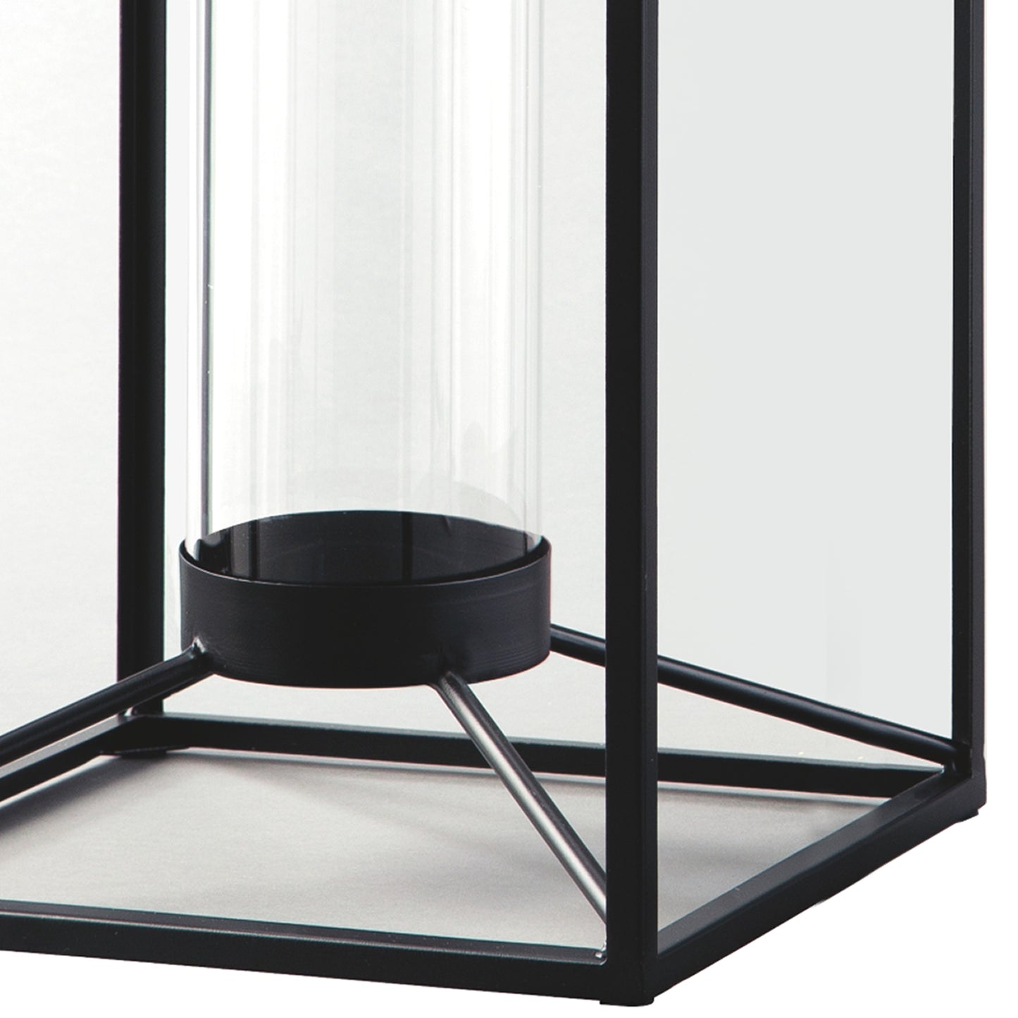 Metal Frame Lantern With Cylindrical Glass Hurricane Set Of 2 Black