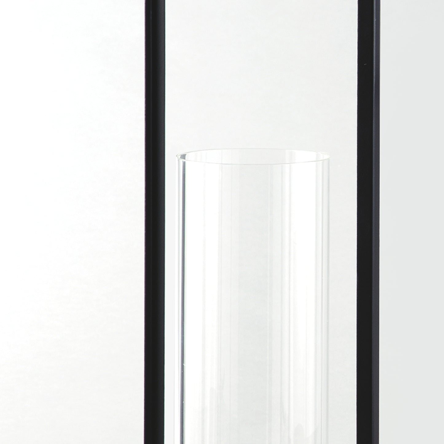 Metal Frame Lantern With Cylindrical Glass Hurricane Set Of 2 Black