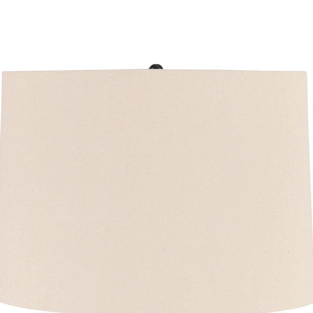 Fabric Shade Table Lamp with Gourd Base White and Blue