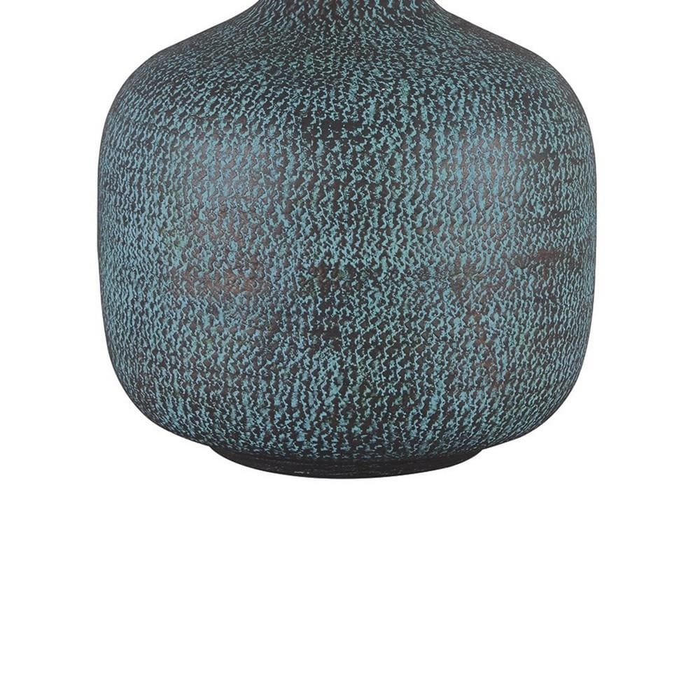 Fabric Shade Table Lamp with Gourd Base White and Blue