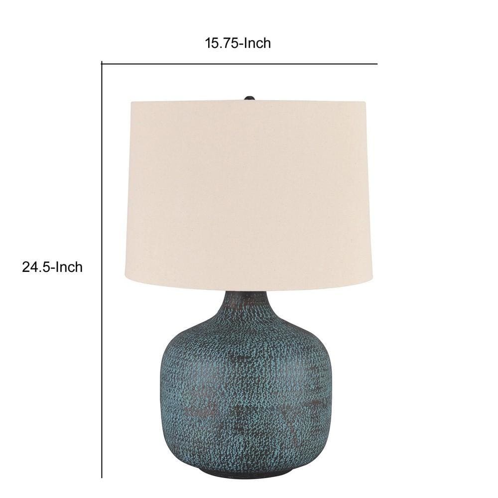 Fabric Shade Table Lamp with Gourd Base White and Blue
