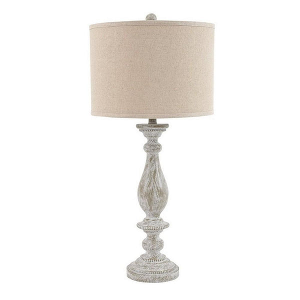 Drum Shade Table Lamp with Pedestal Base Set of 2 Beige and Off White