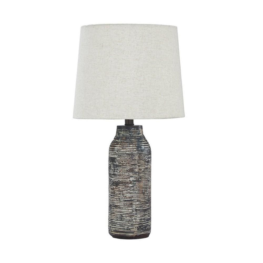 Fabric Shade Table Lamp with Textured Base Set of 2 White and Black