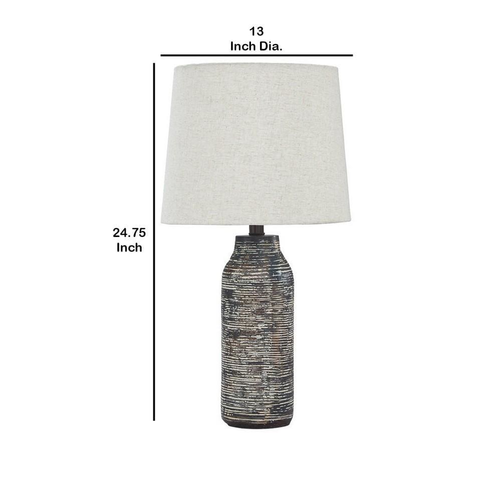 Fabric Shade Table Lamp with Textured Base Set of 2 White and Black