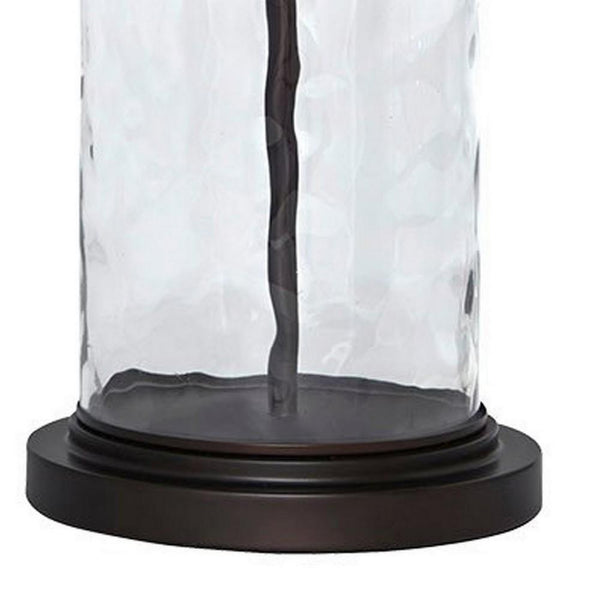 Drum Shade Table Lamp with Glass Insert Base Bronze