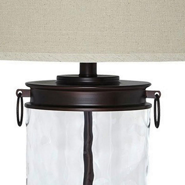 Drum Shade Table Lamp with Glass Insert Base Bronze