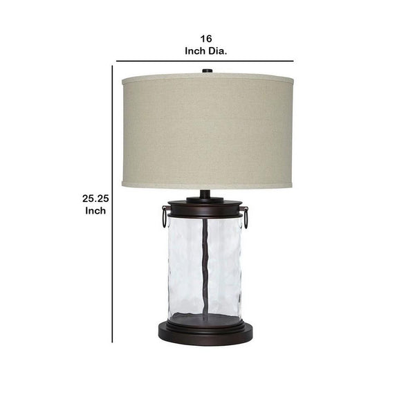 Drum Shade Table Lamp with Glass Insert Base Bronze