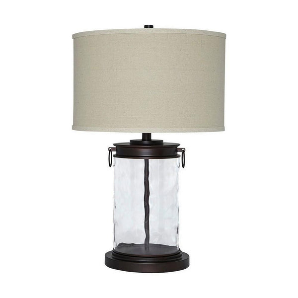 Drum Shade Table Lamp with Glass Insert Base Bronze