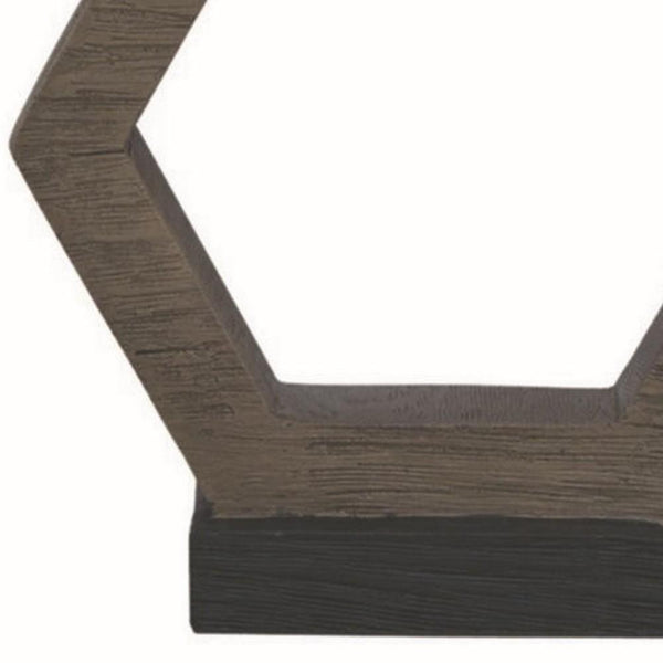 Hexagonal Wooden Base Table Lamp with rectangular Shade Brown and Gray
