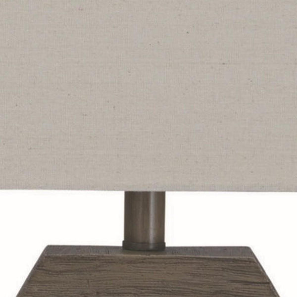 Hexagonal Wooden Base Table Lamp with rectangular Shade Brown and Gray