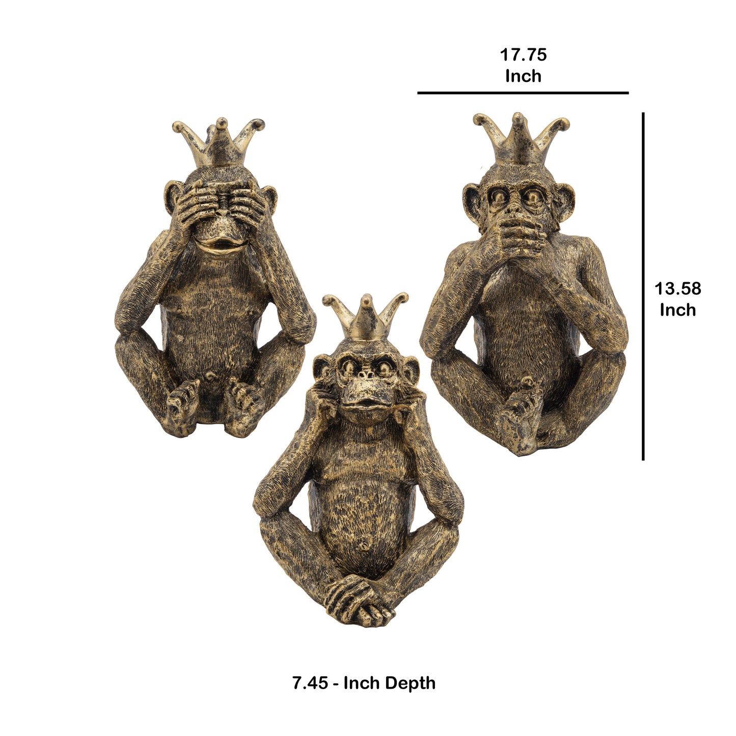 Polyresin Monkey Accent Decor Set Of 3 Gold