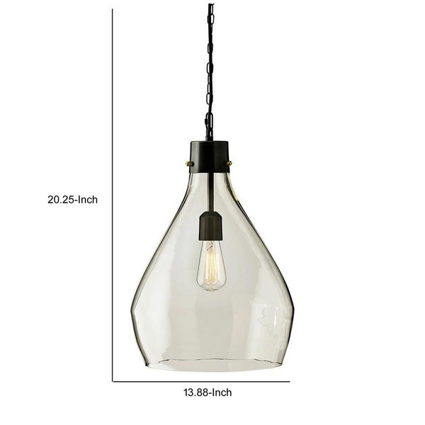 Teardrop Glass Pendant Lighting With Metal Chain Clear And Black
