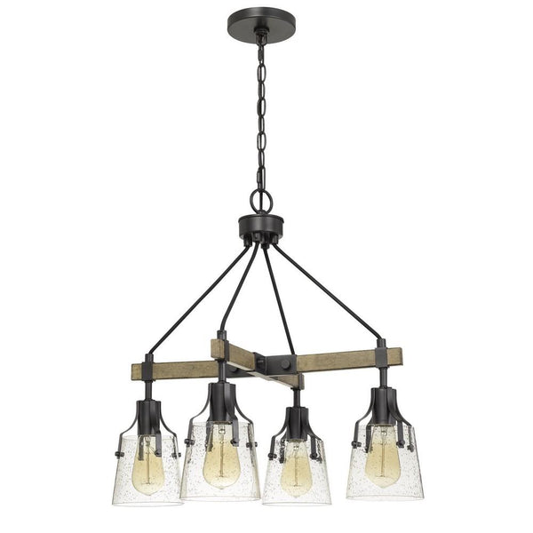 Metal Chandelier With Wooden Crossbar Support Black And Brown