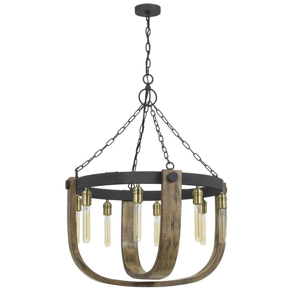 Intersected Double U Shaped Wooden Chandelier With Metal Frame Brown