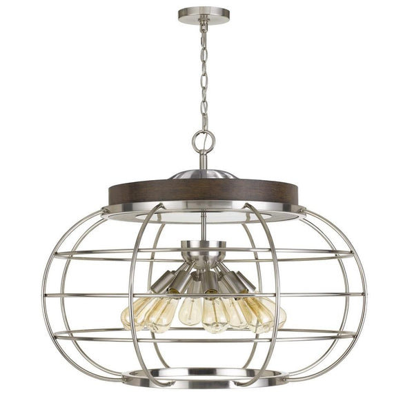 Metal Chandelier With Cage Design Bowl Shade Silver