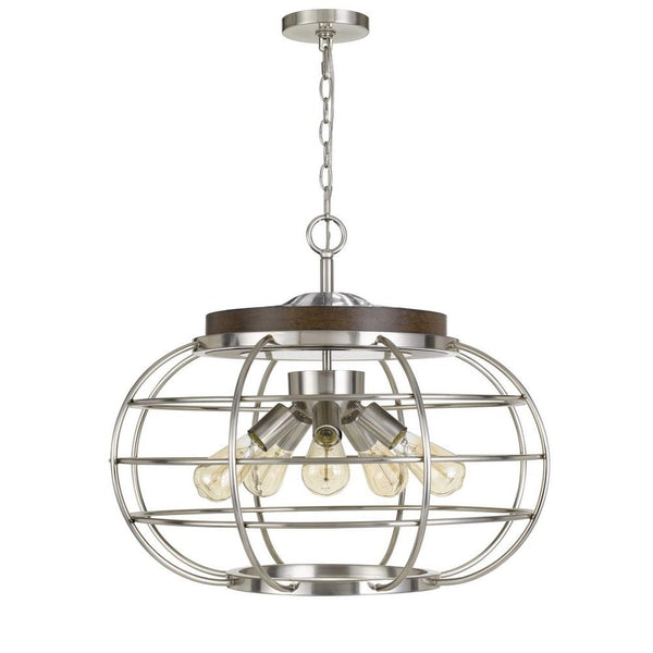 Metal Frame Chandelier With Cage Design Bowl Shade Silver