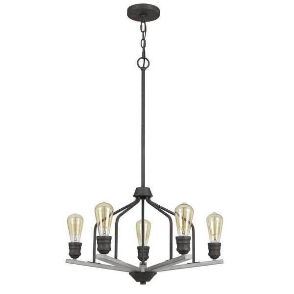 Metal Frame Chandelier With Wooden Crossbar Support Gray