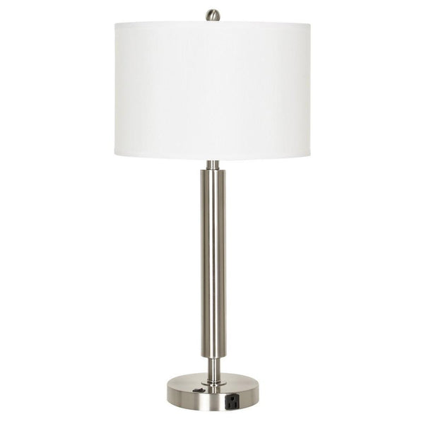 Metal Table Lamp with Fabric Drum Shade White and Silver