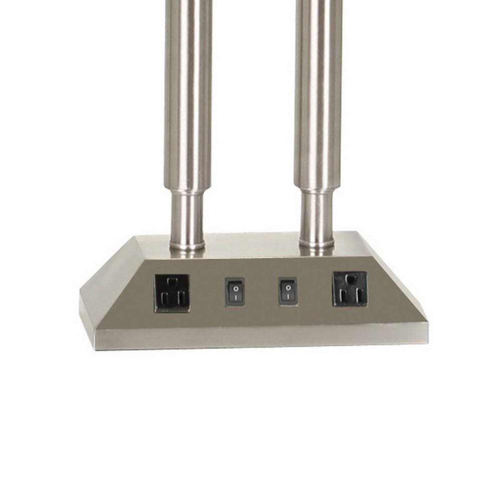120 Watt Table Lamp with Fabric Drum Shade Silver and White