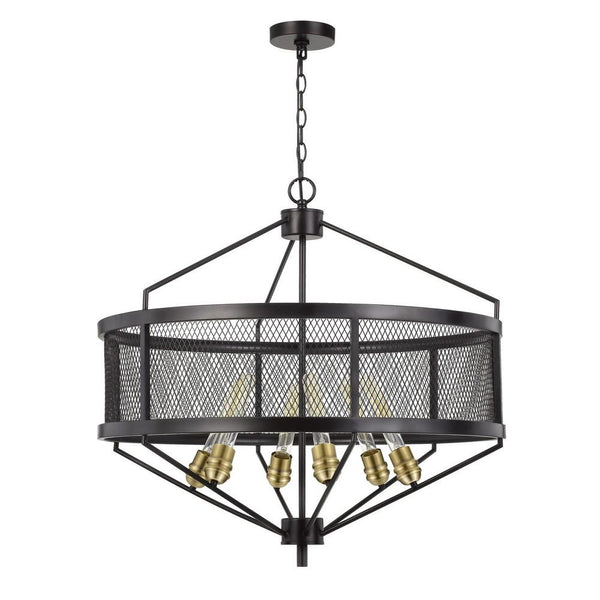 6 Bulb Chandelier With Metal Drum Mesh Shade Black