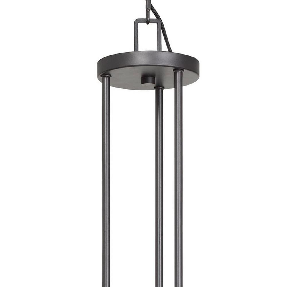 6 Bulb Chandelier With H Shaped Wooden Shades Brown