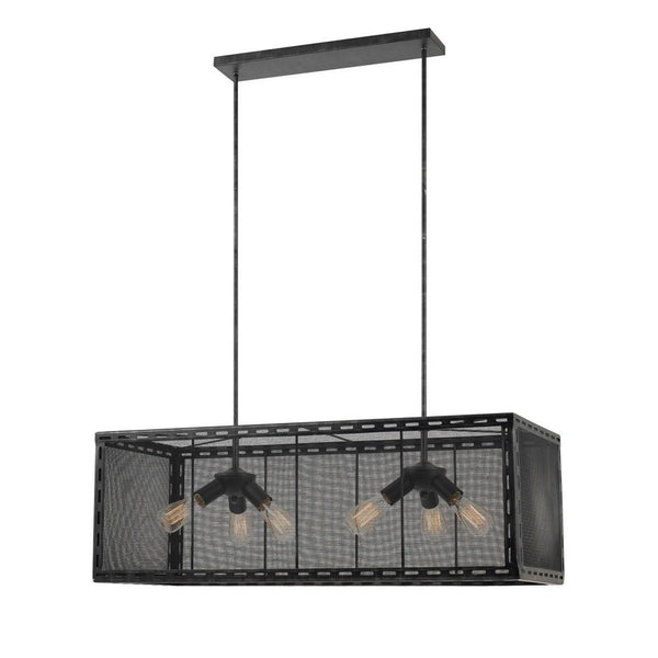 Metal Rectangular Open Frame Chandelier With Mesh Design Black