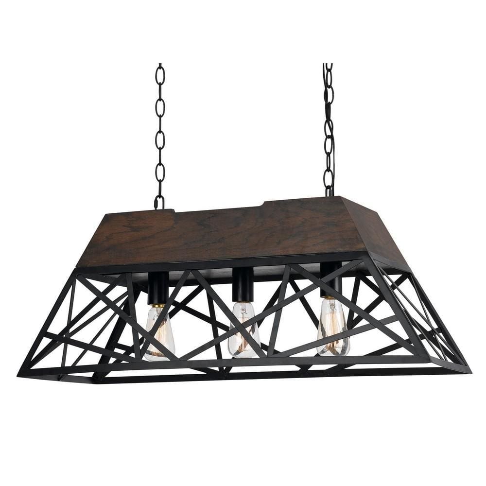 Metal Open Design Geometric Frame Chandelier With Hardwired Switch Bronze