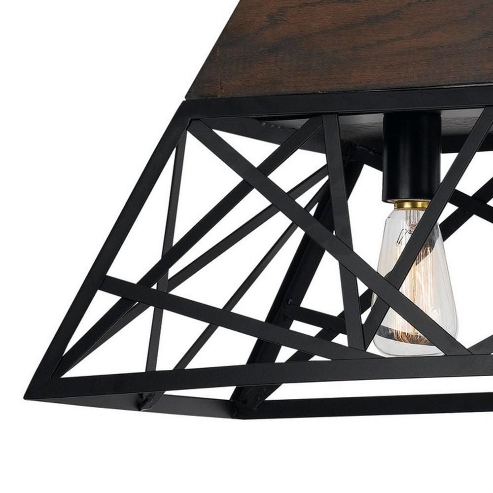 Metal Open Design Geometric Frame Chandelier With Hardwired Switch Bronze