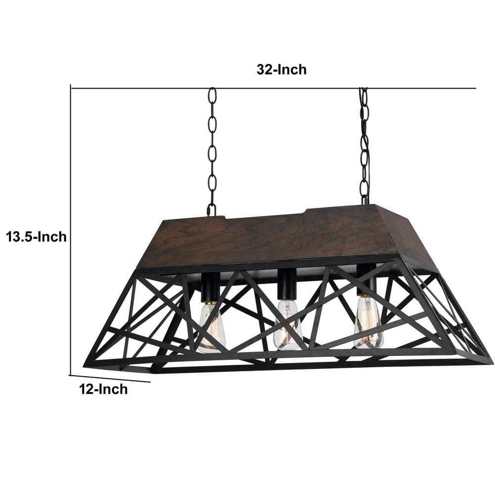 Metal Open Design Geometric Frame Chandelier With Hardwired Switch Bronze