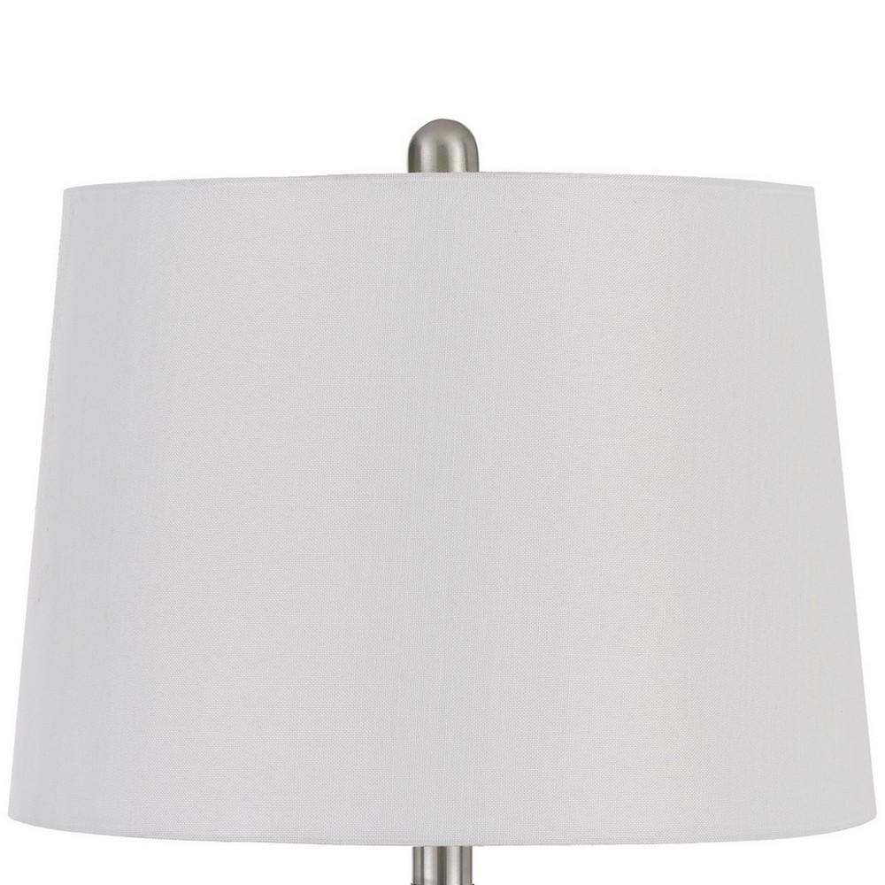 26 Inch Curved Bellied Base Glass Table Lamp Fabric Shade Set of 2 Blue