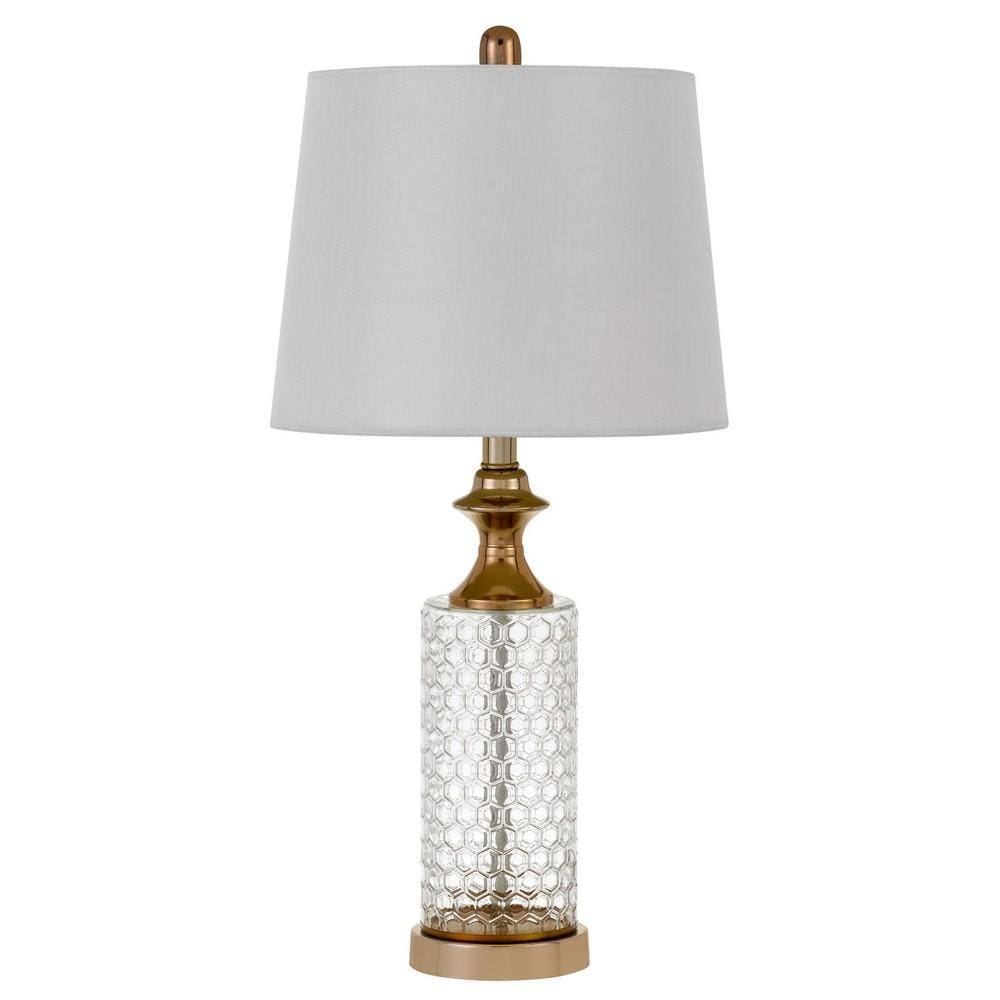 Dual Tone Glass Table Lamp with Honeycomb Design Set of 2 Clear