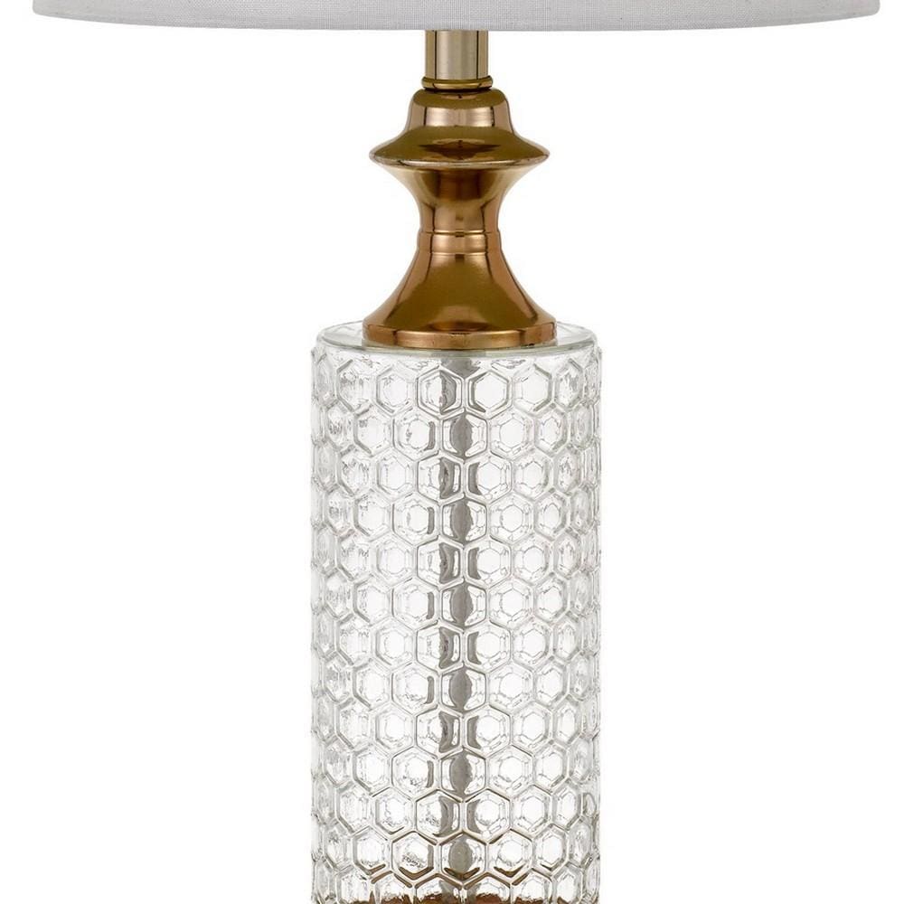 Dual Tone Glass Table Lamp with Honeycomb Design Set of 2 Clear
