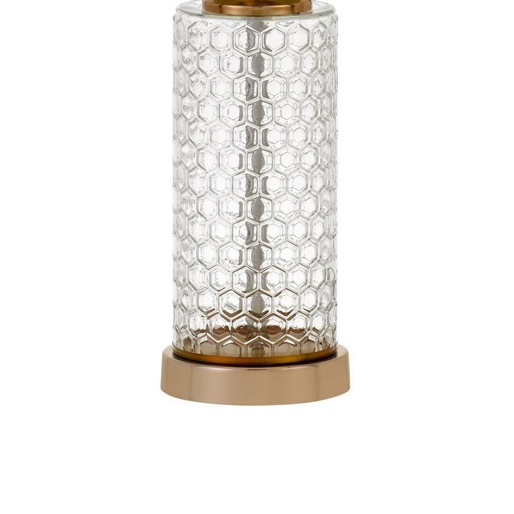 Dual Tone Glass Table Lamp with Honeycomb Design Set of 2 Clear