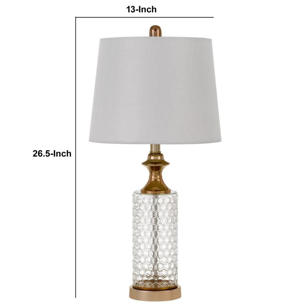 Dual Tone Glass Table Lamp with Honeycomb Design Set of 2 Clear