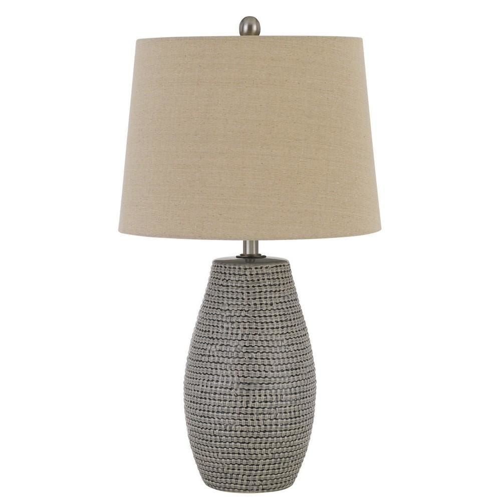 Pot Bellied Shape Ceramic Table Lamp with Textured Details Set of 2 Gray