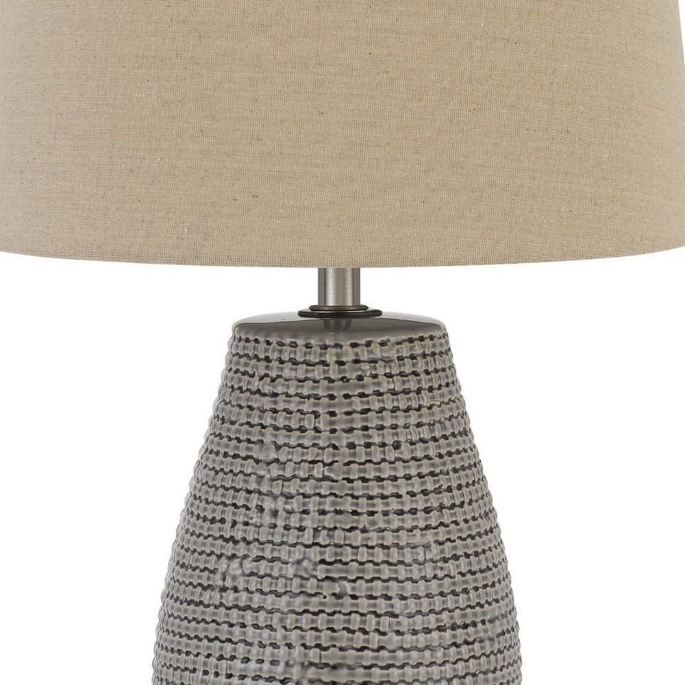 Pot Bellied Shape Ceramic Table Lamp with Textured Details Set of 2 Gray