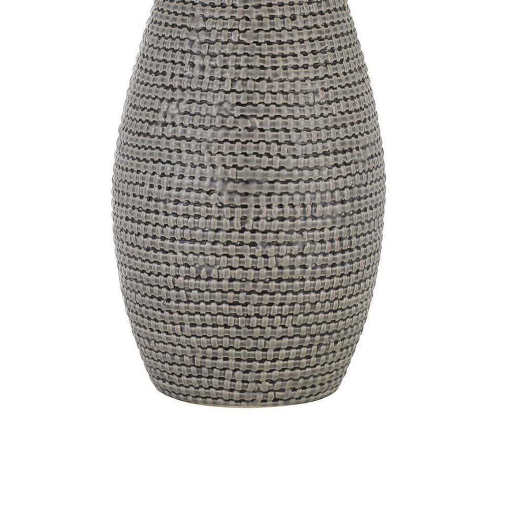 Pot Bellied Shape Ceramic Table Lamp with Textured Details Set of 2 Gray