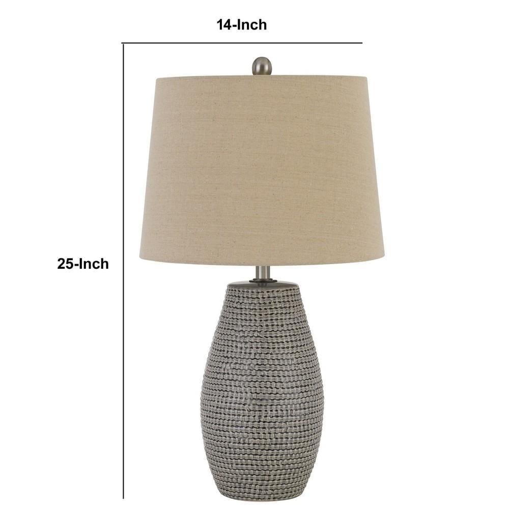 Pot Bellied Shape Ceramic Table Lamp with Textured Details Set of 2 Gray