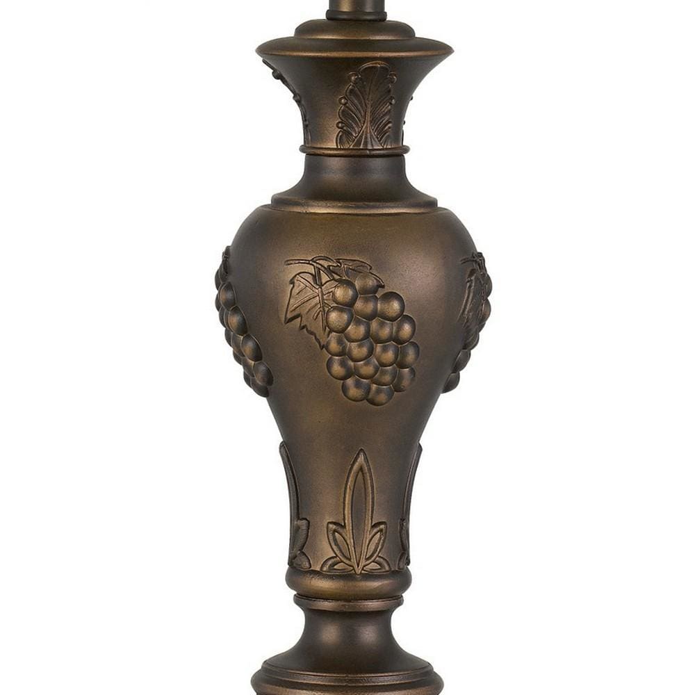 Metal Vase Design Base Table Lamp with Carved Accents Antique Brass