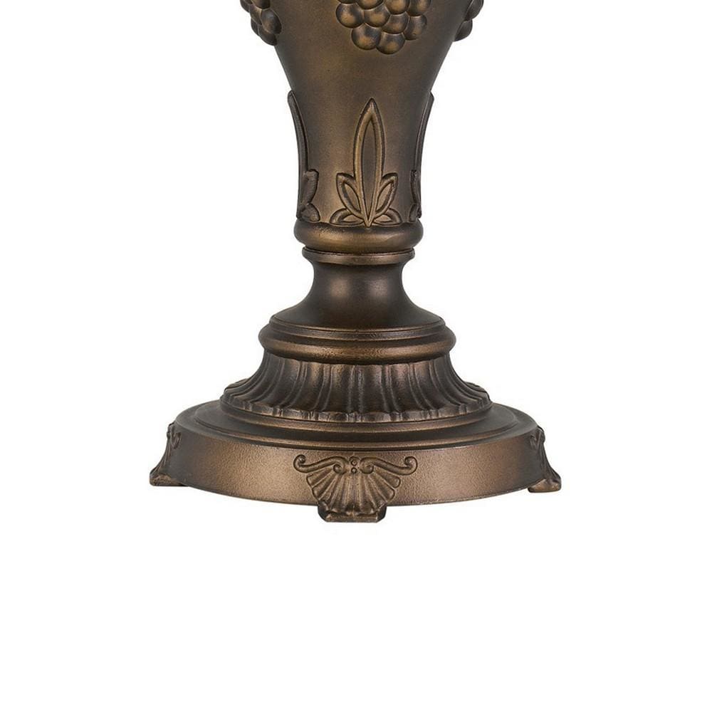 Metal Vase Design Base Table Lamp with Carved Accents Antique Brass