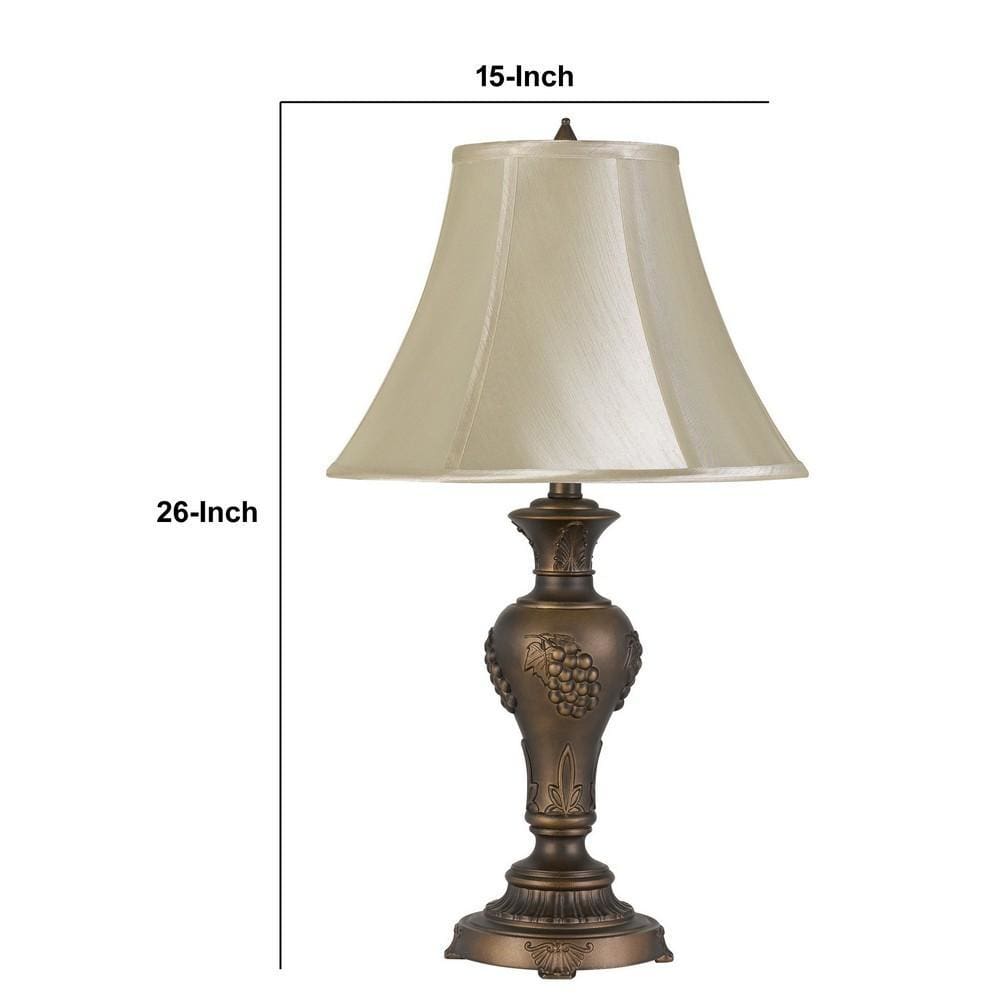 Metal Vase Design Base Table Lamp with Carved Accents Antique Brass
