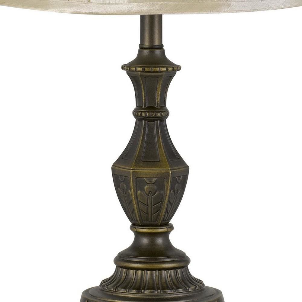 Pedestal Base Metal Table Lamp with Pleated Fabric Shade Brass