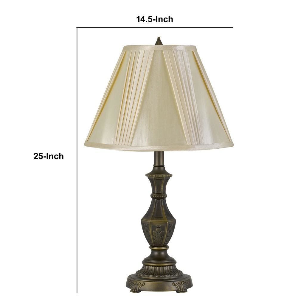 Pedestal Base Metal Table Lamp with Pleated Fabric Shade Brass