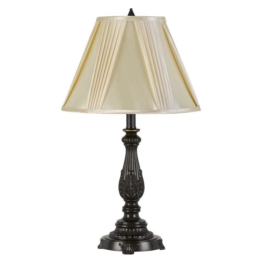 Turned Pedestal Style Metal Table Lamp with Pleated Shade Dark Bronze