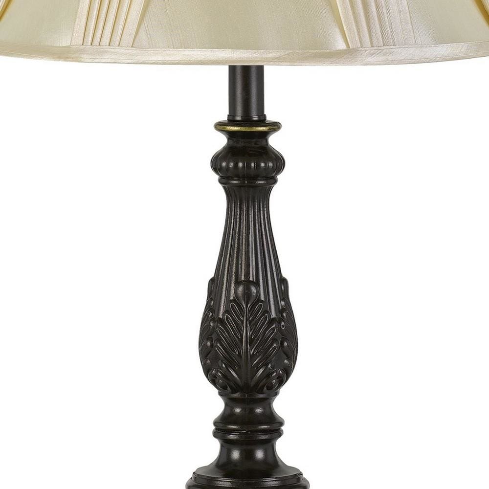 Turned Pedestal Style Metal Table Lamp with Pleated Shade Dark Bronze