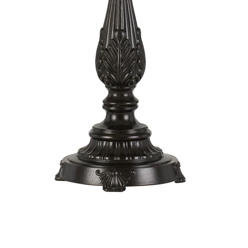 Turned Pedestal Style Metal Table Lamp with Pleated Shade Dark Bronze