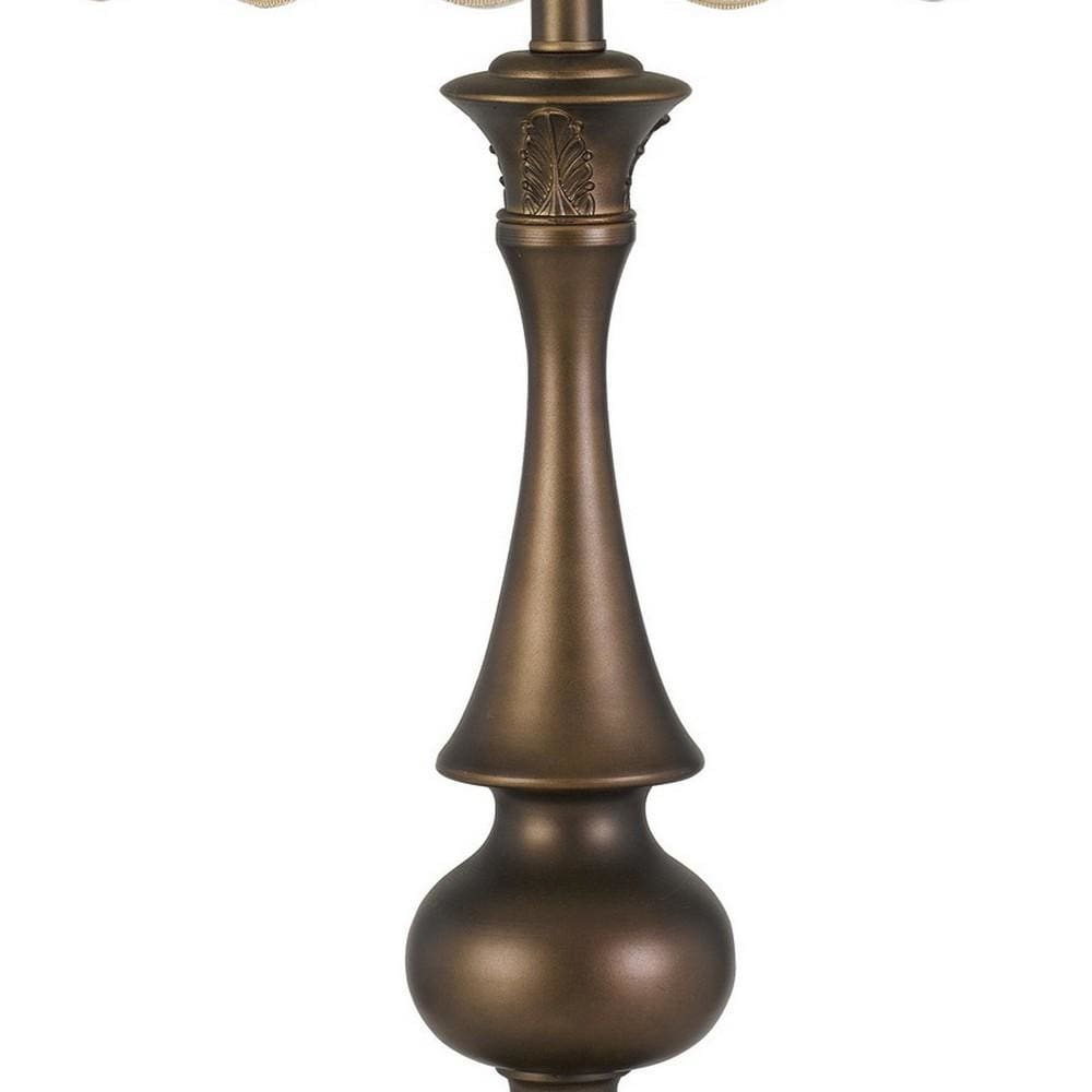 Turned Pedestal Stand Metal Table Lamp with Scalloped Shade Antique Brass