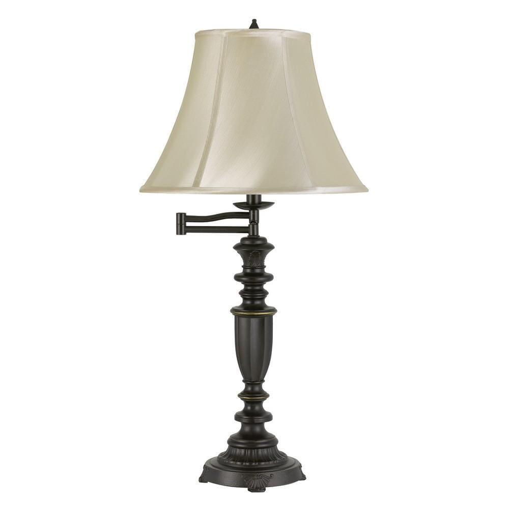 Turned Pedestal Stand Metal Table Lamp with Swing Arm Dark Bronze