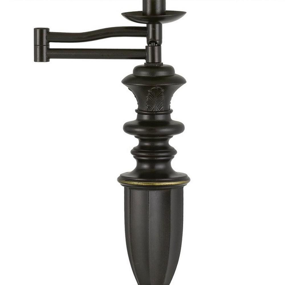 Turned Pedestal Stand Metal Table Lamp with Swing Arm Dark Bronze
